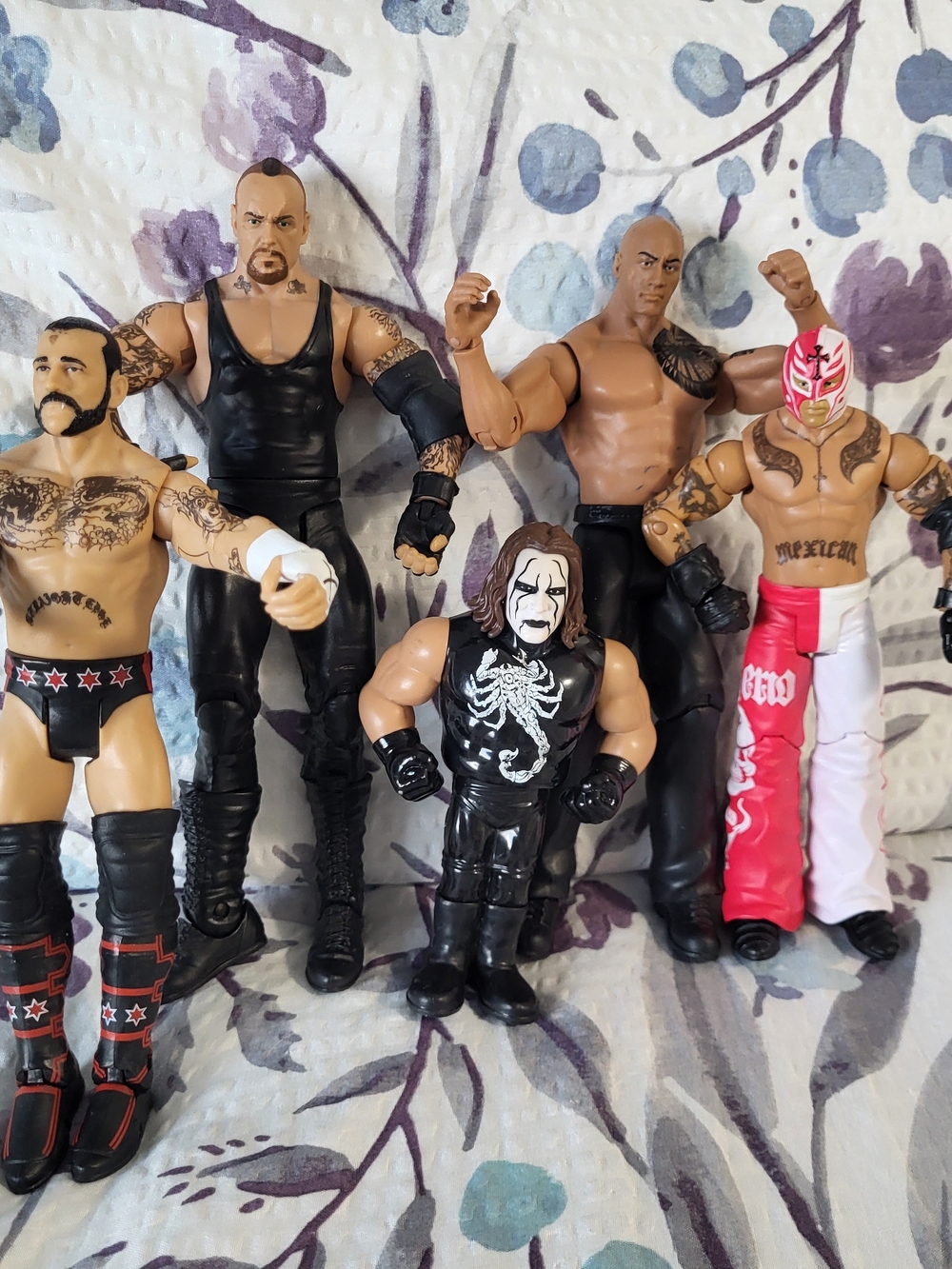 WWE Wrestling Action Figures Set of 5 - Mattel, Rock, Undertaker, CM Punk, Sting